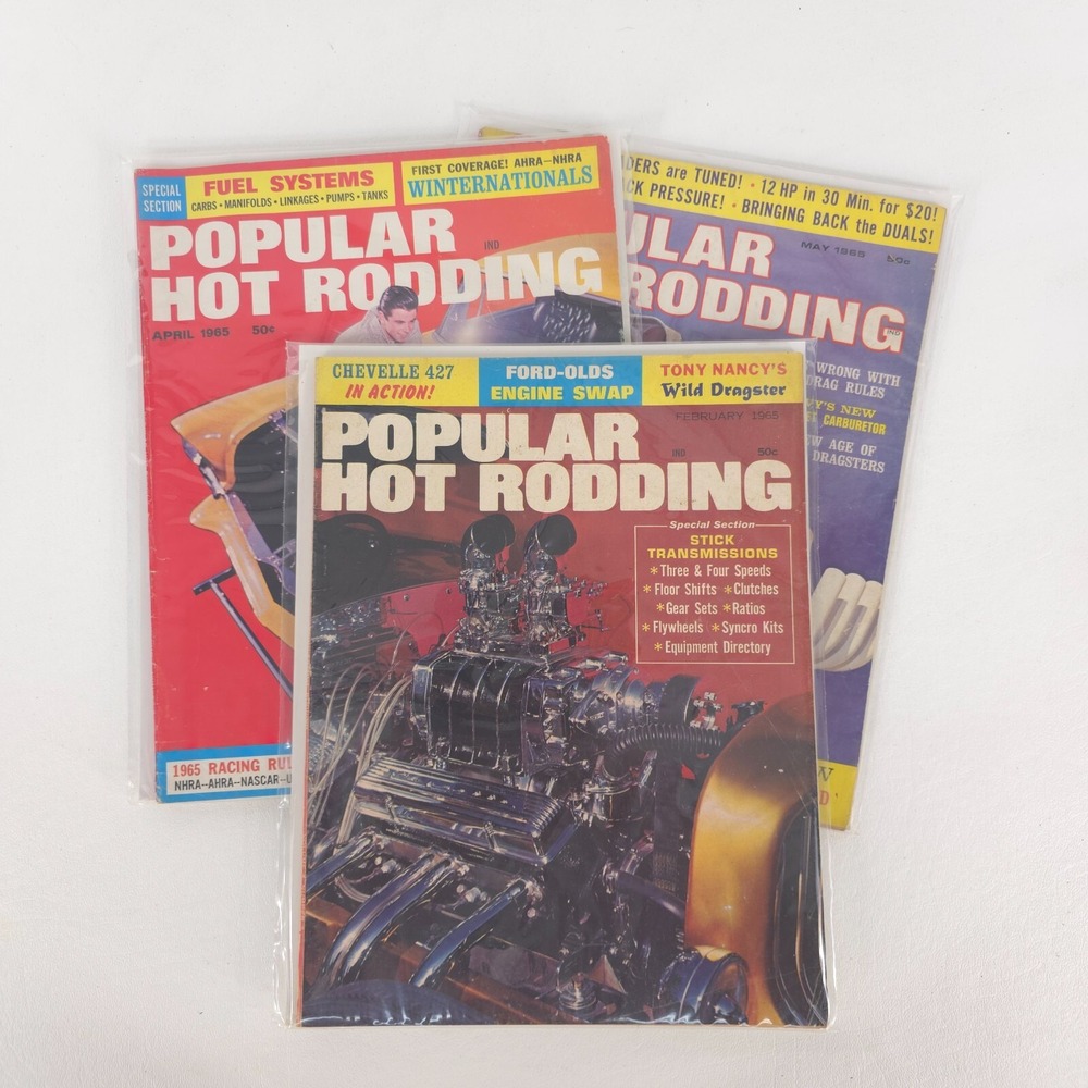 Popular Hot Rodding Magazine 3x 1965 Feb Apr May Chevelle 427 Stick Trans